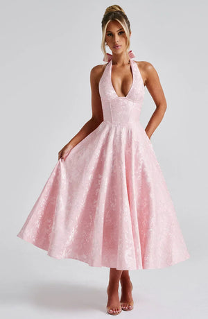 Halter Neck Fit and Flare Midi Dress for Women