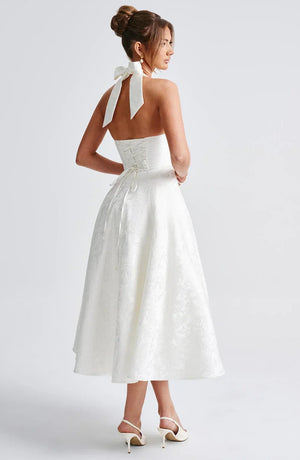 Halter Neck Fit and Flare Midi Dress for Women