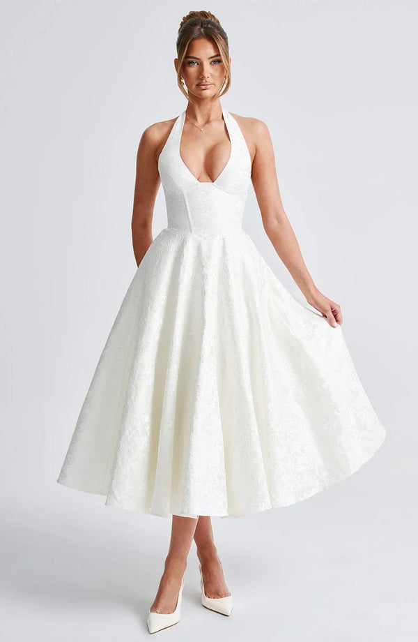 Halter Neck Fit and Flare Midi Dress for Women