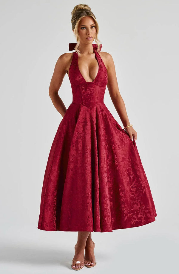 Halter Neck Fit and Flare Midi Dress for Women