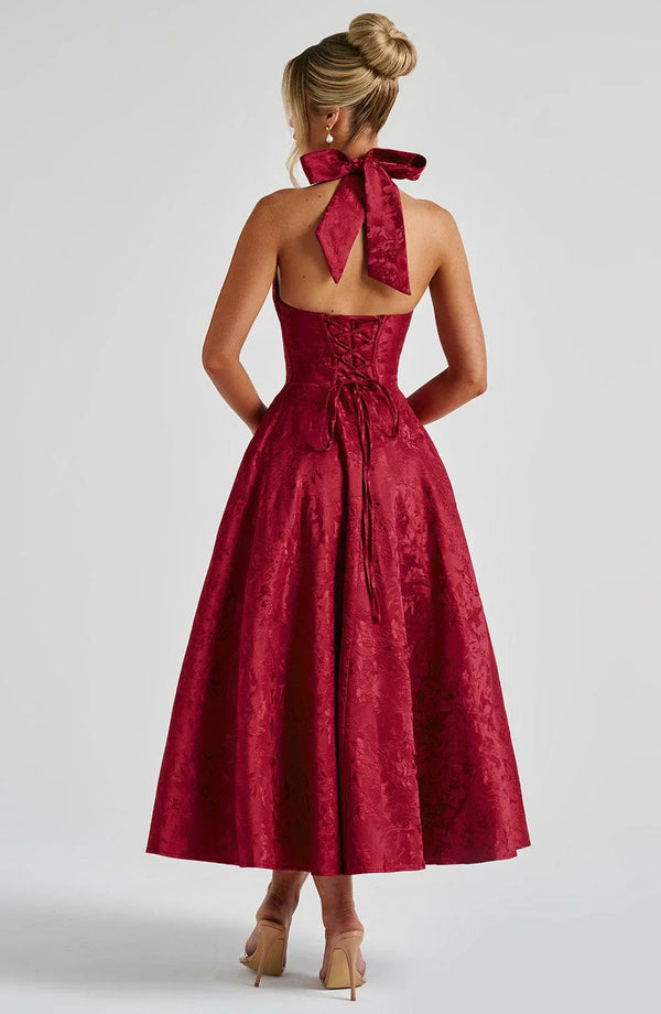Halter Neck Fit and Flare Midi Dress for Women