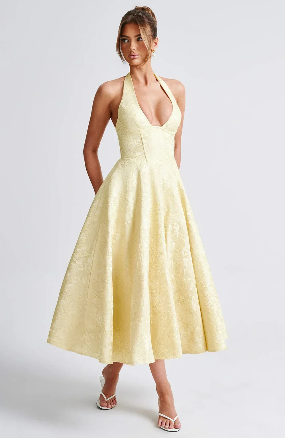 Halter Neck Fit and Flare Midi Dress for Women