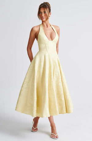 Halter Neck Fit and Flare Midi Dress for Women