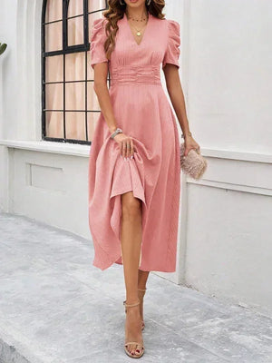 Flowy Puff Sleeve Midi Dress for Women