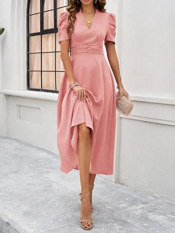 Flowy Puff Sleeve Midi Dress for Women