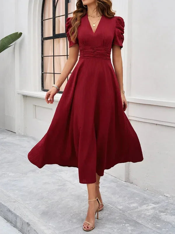 Flowy Puff Sleeve Midi Dress for Women
