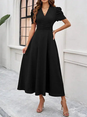 Flowy Puff Sleeve Midi Dress for Women