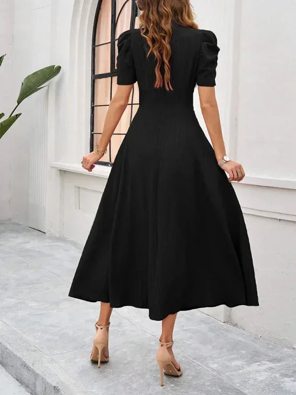 Flowy Puff Sleeve Midi Dress for Women