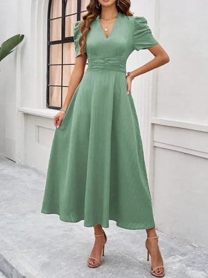 Flowy Puff Sleeve Midi Dress for Women