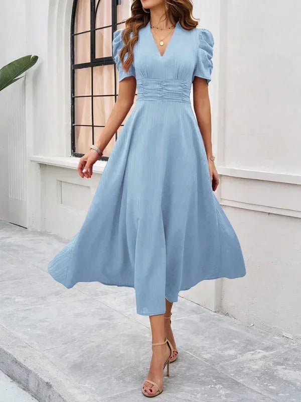 Flowy Puff Sleeve Midi Dress for Women