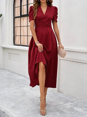 Flowy Puff Sleeve Midi Dress for Women