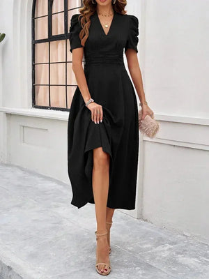 Flowy Puff Sleeve Midi Dress for Women