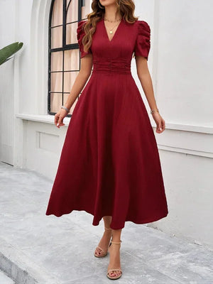 Flowy Puff Sleeve Midi Dress for Women