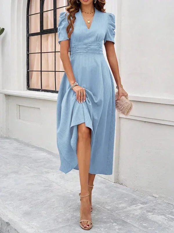 Flowy Puff Sleeve Midi Dress for Women