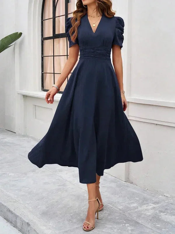 Flowy Puff Sleeve Midi Dress for Women