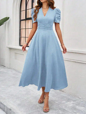 Flowy Puff Sleeve Midi Dress for Women
