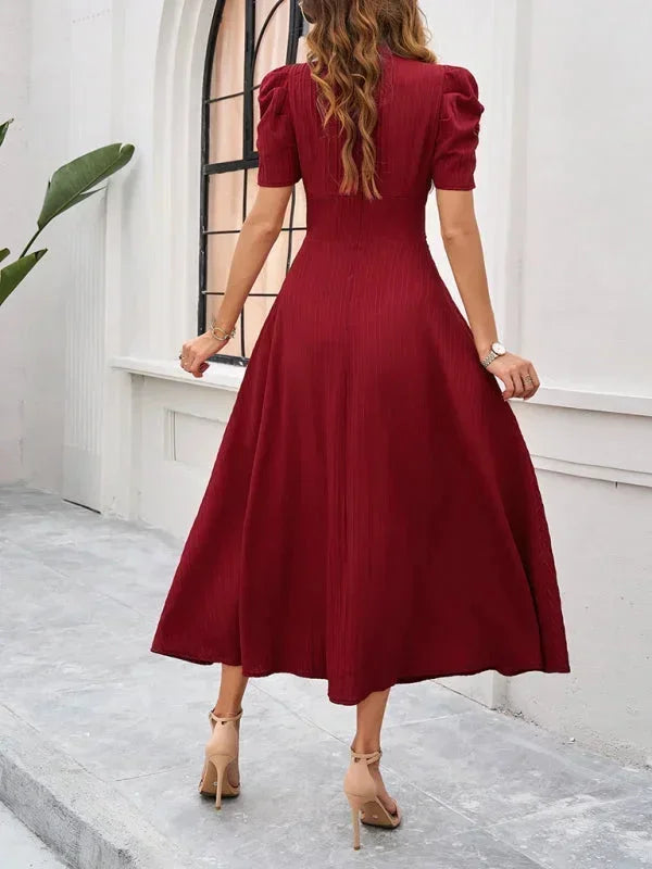 Flowy Puff Sleeve Midi Dress for Women