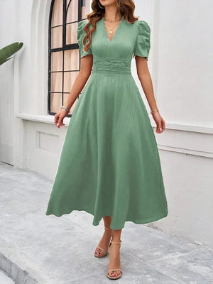 Flowy Puff Sleeve Midi Dress for Women