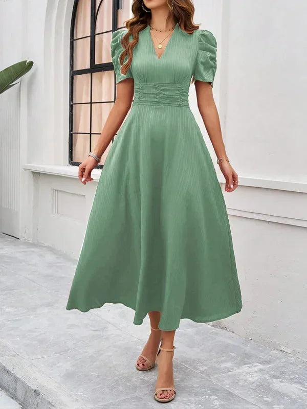 Flowy Puff Sleeve Midi Dress for Women