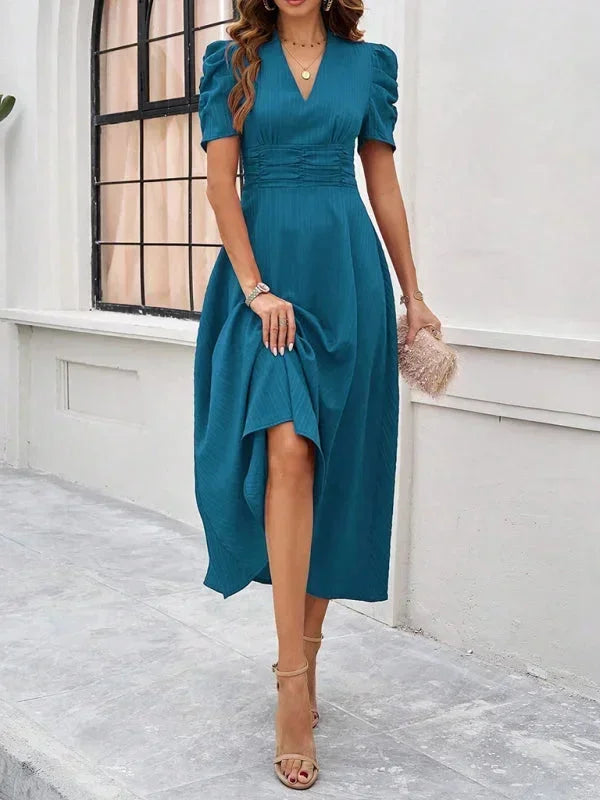 Flowy Puff Sleeve Midi Dress for Women