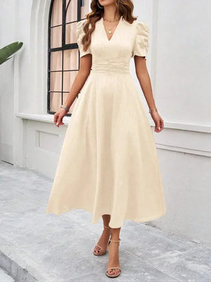 Flowy Puff Sleeve Midi Dress for Women