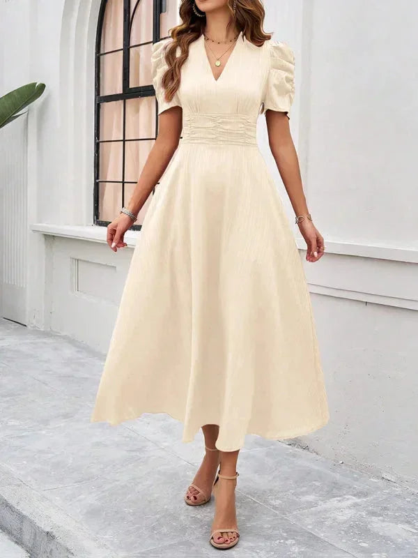 Flowy Puff Sleeve Midi Dress for Women