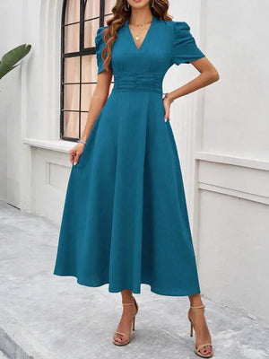 Flowy Puff Sleeve Midi Dress for Women