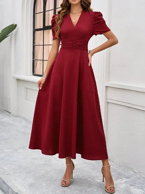 Flowy Puff Sleeve Midi Dress for Women