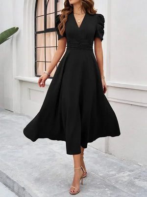 Flowy Puff Sleeve Midi Dress for Women