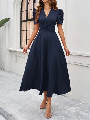 Flowy Puff Sleeve Midi Dress for Women