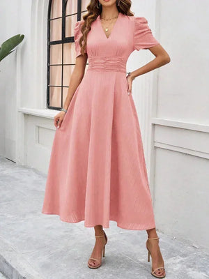 Flowy Puff Sleeve Midi Dress for Women