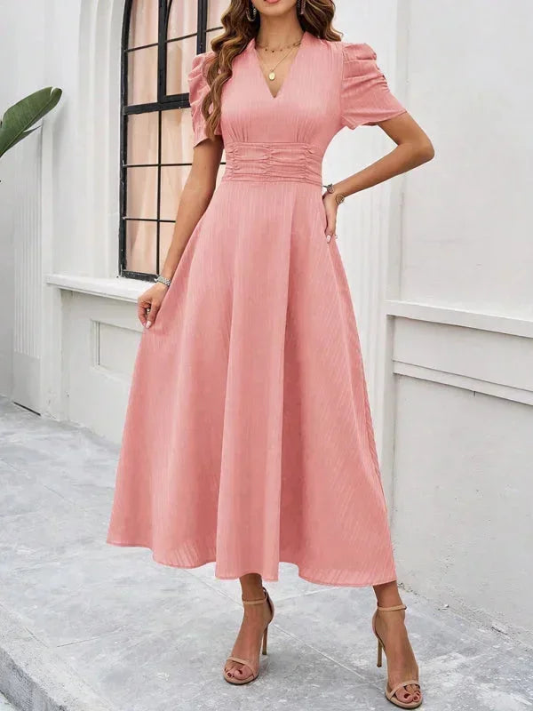Flowy Puff Sleeve Midi Dress for Women