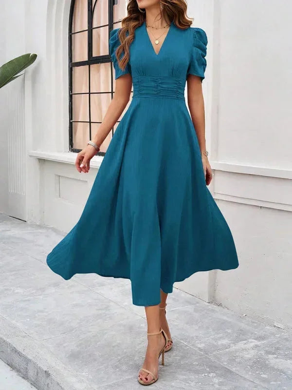 Flowy Puff Sleeve Midi Dress for Women
