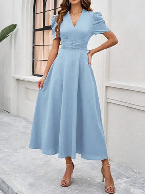 Flowy Puff Sleeve Midi Dress for Women
