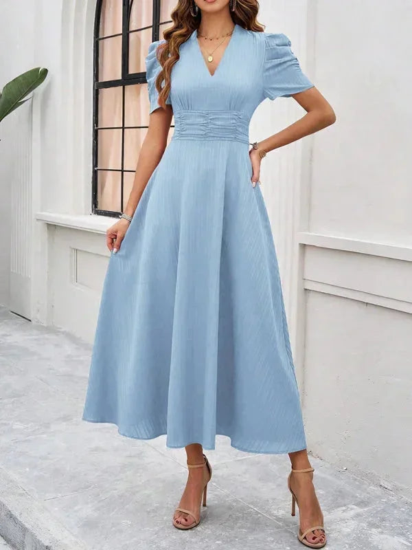 Flowy Puff Sleeve Midi Dress for Women
