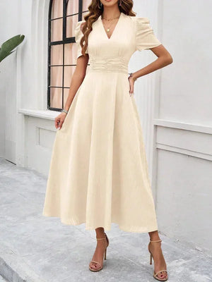 Flowy Puff Sleeve Midi Dress for Women