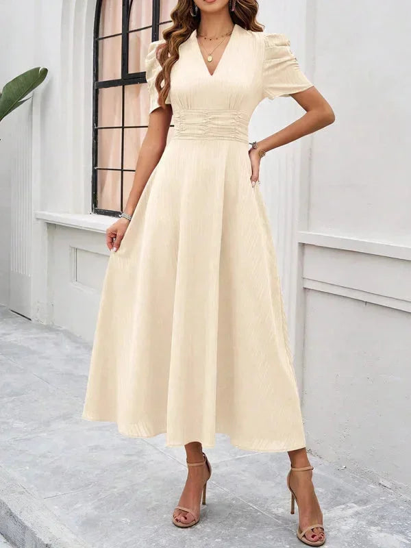 Flowy Puff Sleeve Midi Dress for Women
