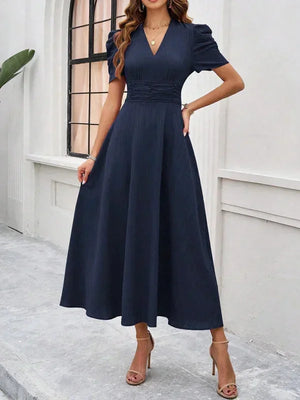 Flowy Puff Sleeve Midi Dress for Women