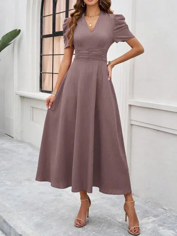 Flowy Puff Sleeve Midi Dress for Women