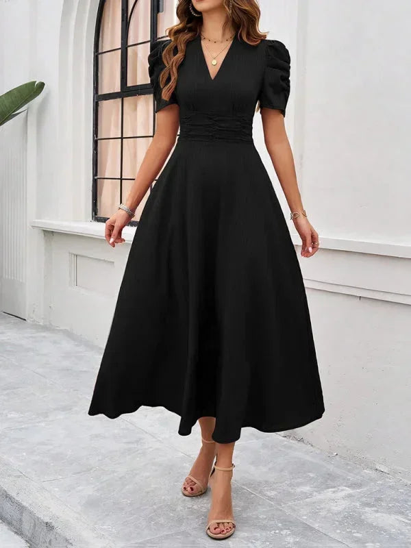 Flowy Puff Sleeve Midi Dress for Women