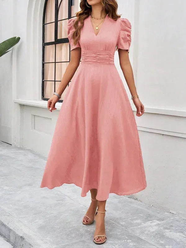 Flowy Puff Sleeve Midi Dress for Women