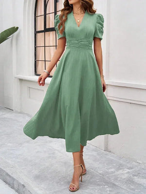 Flowy Puff Sleeve Midi Dress for Women