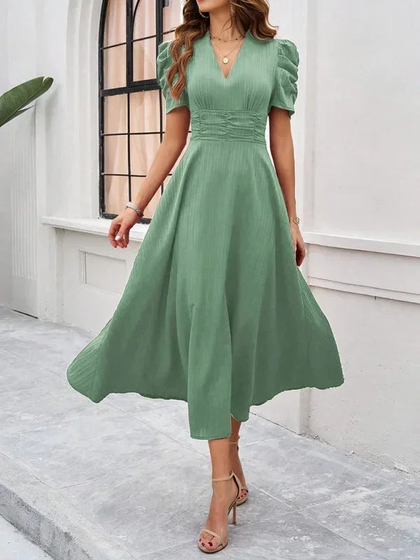 Flowy Puff Sleeve Midi Dress for Women