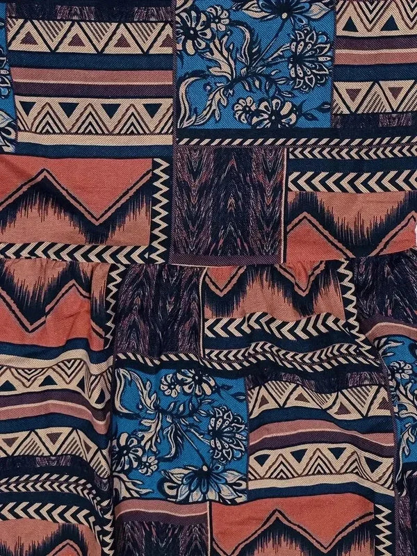 Women’s Boho Printed Midi Dress with Short Sleeves