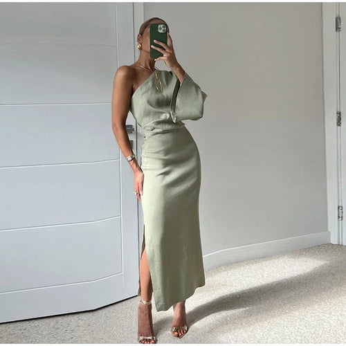 Women's Satin Halter Neck Maxi Dress with Side Slit