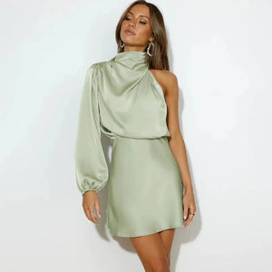 One Shoulder Draped Mini Dress for Women