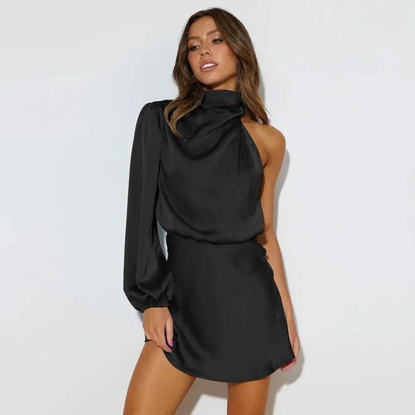 One Shoulder Draped Mini Dress for Women