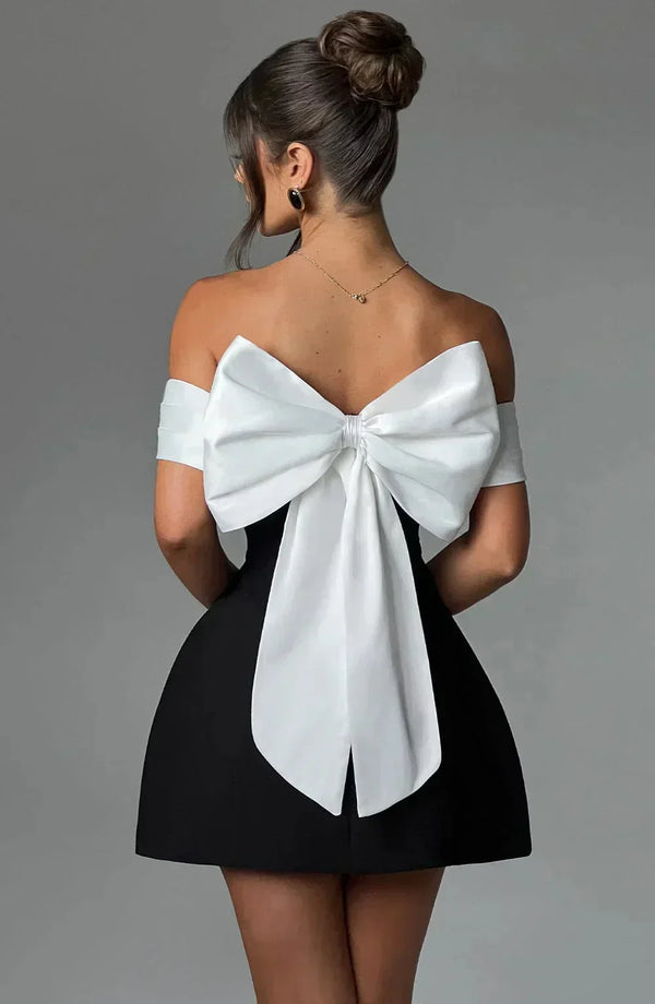 Women’s Off Shoulder Bow Back Mini Dress