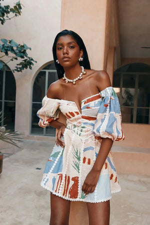 Women's Off-Shoulder Mini Dress with Puff Sleeves
