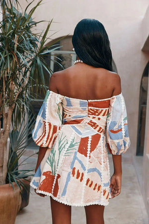 Women's Off-Shoulder Mini Dress with Puff Sleeves